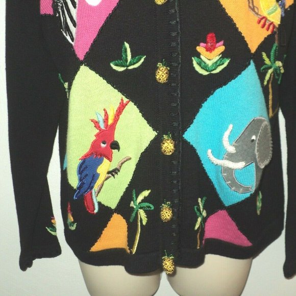 Jack B. Quick Sz M Cardigan Sweater Jungle Animals - Picture 3 of 5